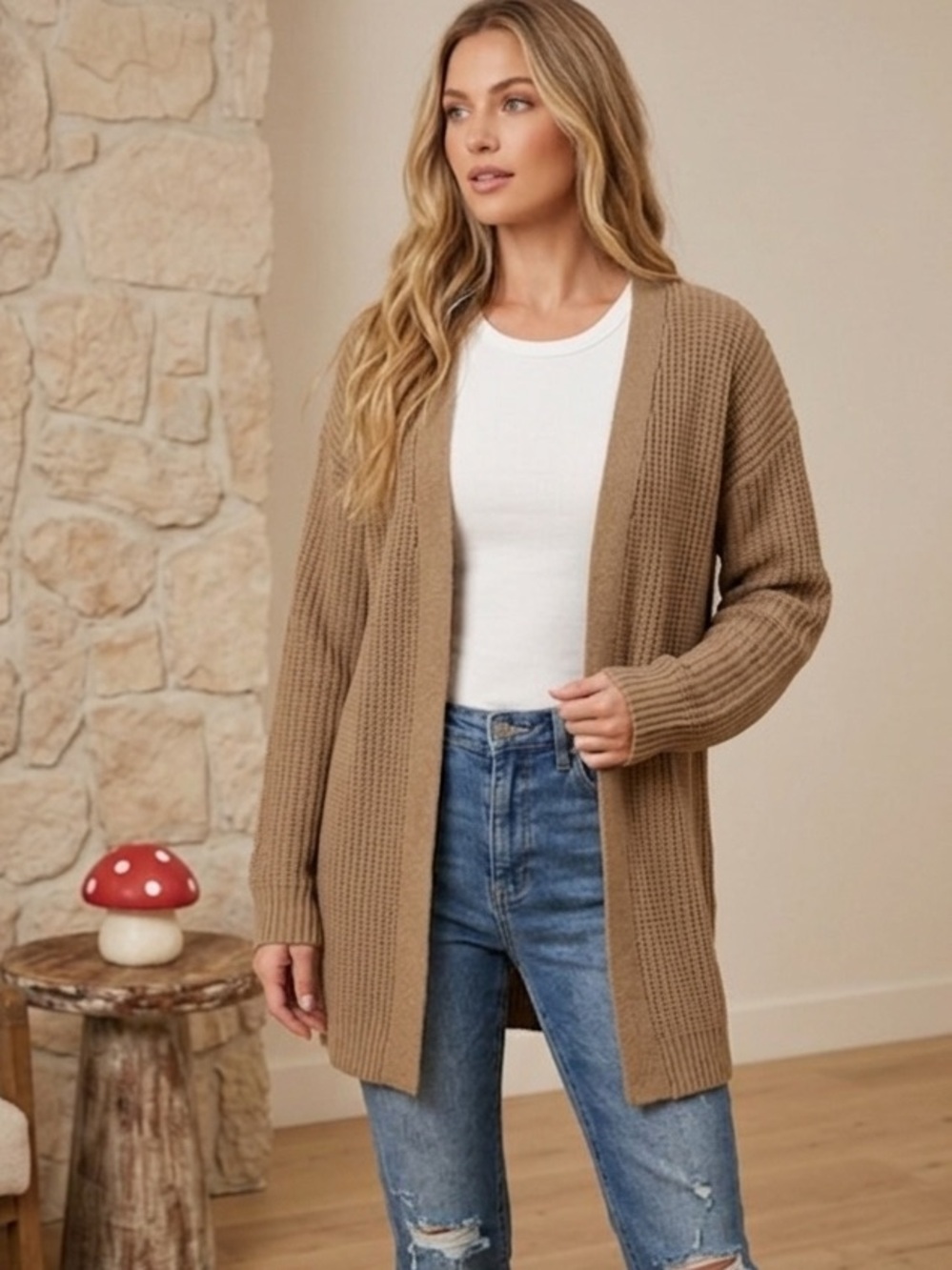 Womens Open-Front Knit Cardigan Sweater - Brown